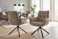 Riess-Ambiente Stühle|Samt Möbel > Drehbarer Stuhl SIGNATURE taupe Vogue Velours Samt Taschenfederkern schwarz Metall