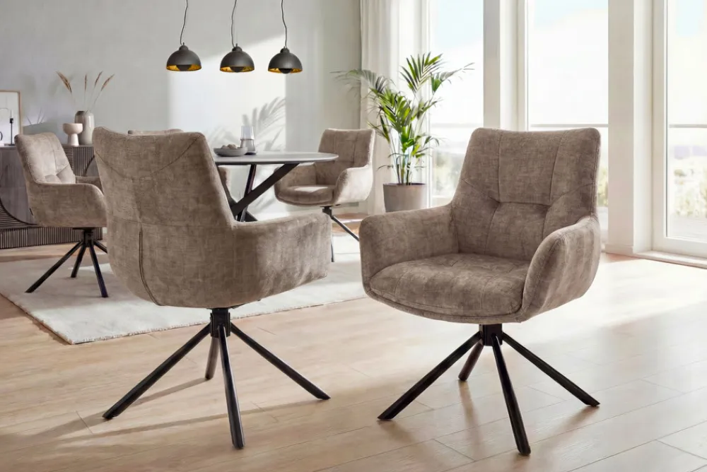 Riess-Ambiente Stühle|Samt Möbel > Drehbarer Stuhl SIGNATURE taupe Vogue Velours Samt Taschenfederkern schwarz Metall