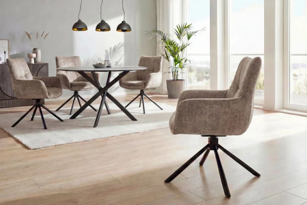 Riess-Ambiente Stühle|Samt Möbel > Drehbarer Stuhl SIGNATURE taupe Vogue Velours Samt Taschenfederkern schwarz Metall
