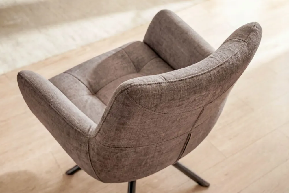 Riess-Ambiente Stühle|Samt Möbel > Drehbarer Stuhl SIGNATURE taupe Vogue Velours Samt Taschenfederkern schwarz Metall