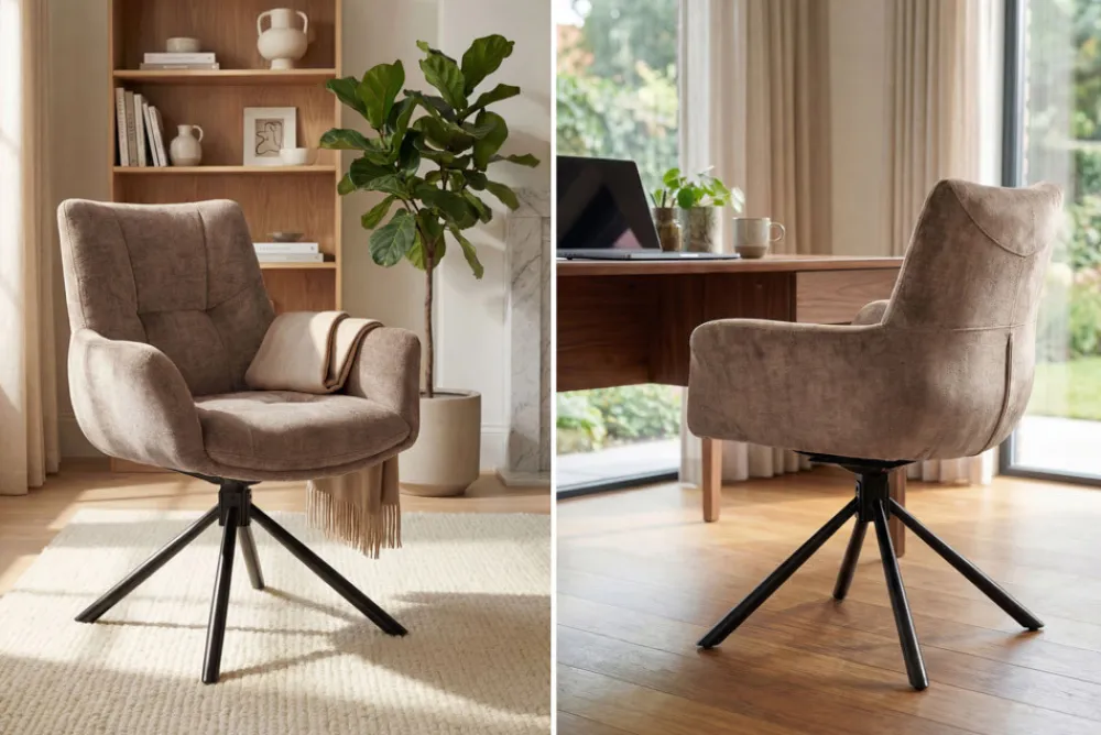 Riess-Ambiente Stühle|Samt Möbel > Drehbarer Stuhl SIGNATURE taupe Vogue Velours Samt Taschenfederkern schwarz Metall