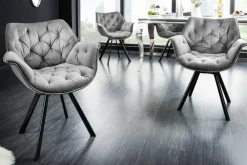 Riess-Ambiente Retro Möbel|Stühle > Drehbarer Stuhl THE DUTCH COMFORT grau Samt mit Armlehnen Modern Design
