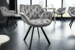 Riess-Ambiente Retro Möbel|Stühle > Drehbarer Stuhl THE DUTCH COMFORT grau Samt mit Armlehnen Modern Design