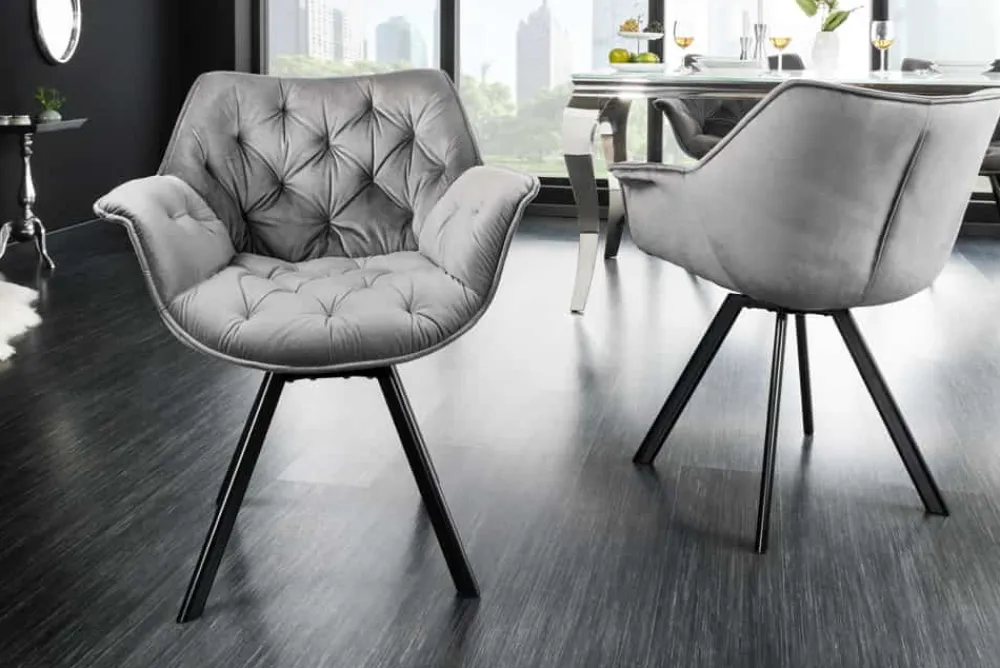 Riess-Ambiente Retro Möbel|Stühle > Drehbarer Stuhl THE DUTCH COMFORT grau Samt mit Armlehnen Modern Design