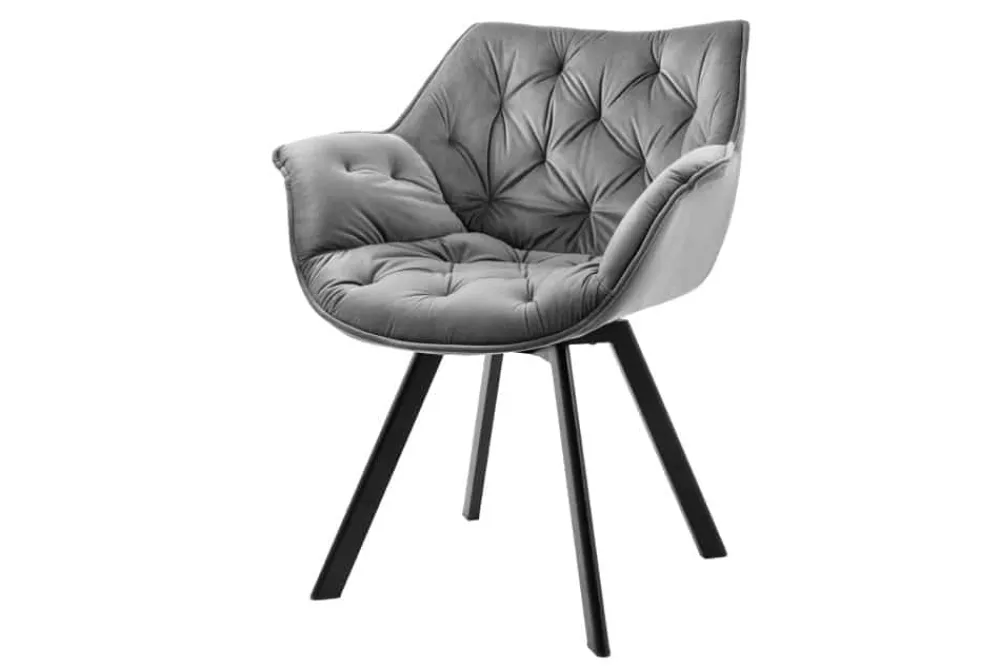 Riess-Ambiente Retro Möbel|Stühle > Drehbarer Stuhl THE DUTCH COMFORT grau Samt mit Armlehnen Modern Design