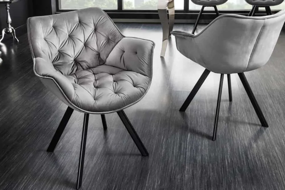 Riess-Ambiente Retro Möbel|Stühle > Drehbarer Stuhl THE DUTCH COMFORT grau Samt mit Armlehnen Modern Design