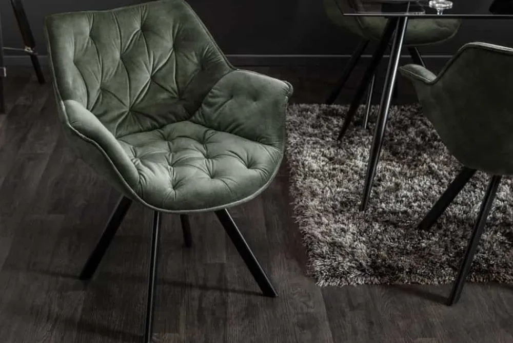 Riess-Ambiente Retro Möbel|Stühle > Drehbarer Stuhl THE DUTCH COMFORT dunkelgrün Samt mit Armlehnen Modern Design
