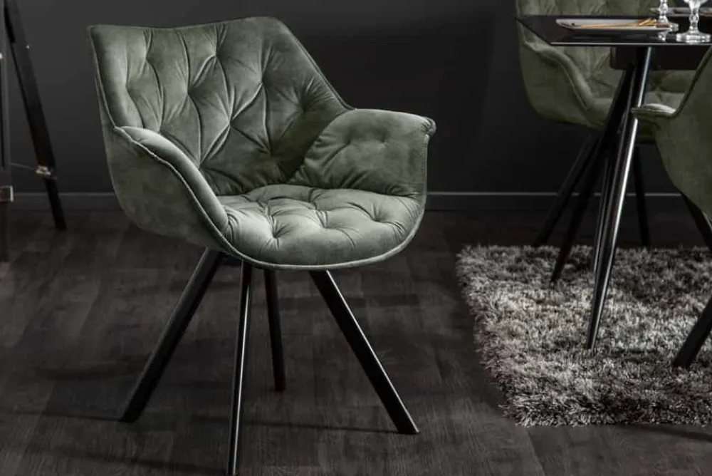 Riess-Ambiente Retro Möbel|Stühle > Drehbarer Stuhl THE DUTCH COMFORT dunkelgrün Samt mit Armlehnen Modern Design