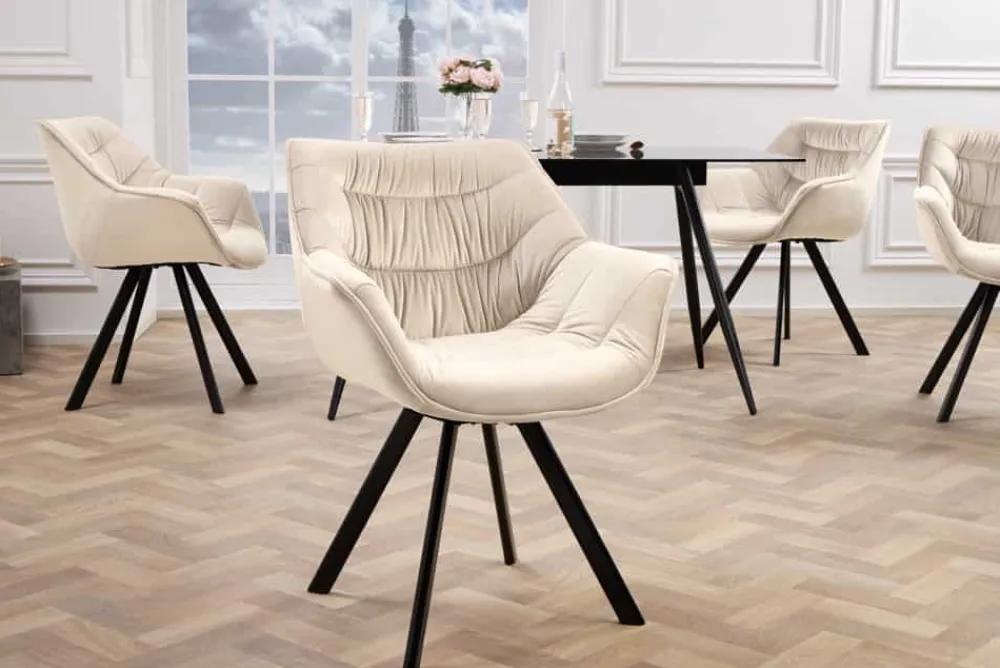 Riess-Ambiente Stühle|Samt Möbel > Drehbarer Stuhl THE DUTCH COMFORT champagner beige Samt schwarze Metallbeine