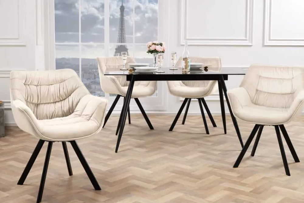 Riess-Ambiente Stühle|Samt Möbel > Drehbarer Stuhl THE DUTCH COMFORT champagner beige Samt schwarze Metallbeine