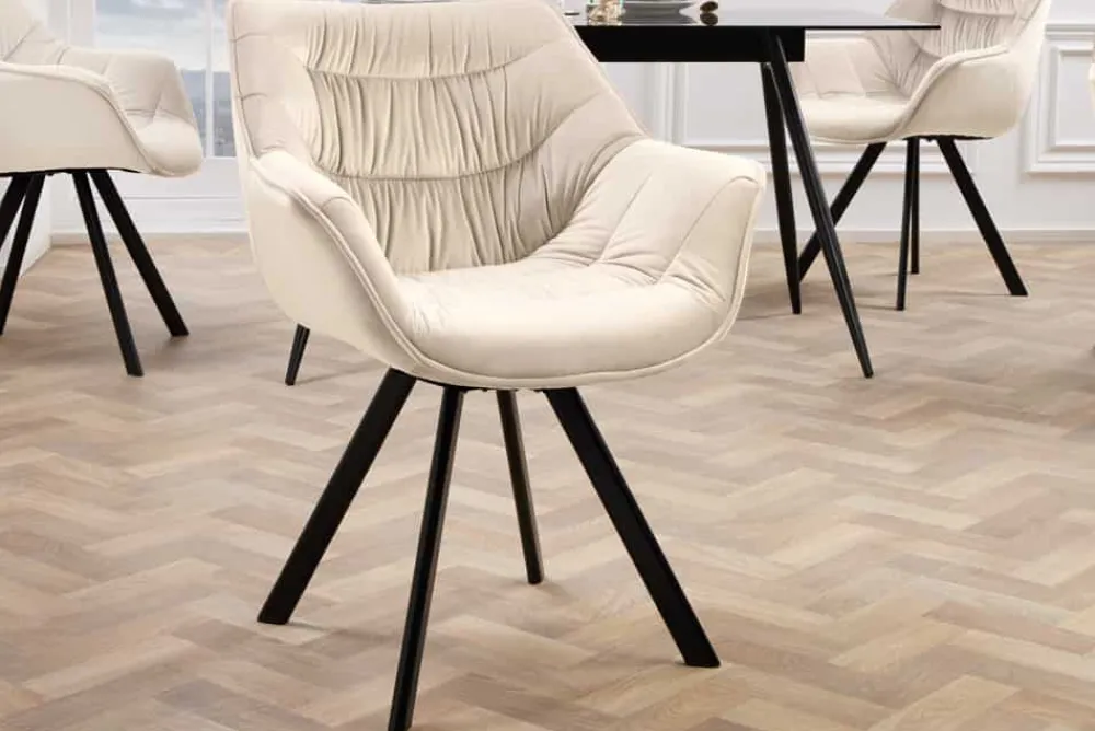 Riess-Ambiente Stühle|Samt Möbel > Drehbarer Stuhl THE DUTCH COMFORT champagner beige Samt schwarze Metallbeine