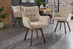 Riess-Ambiente Skandinavisch|Stühle > Drehbarer Stuhl THOR beige Strukturstoff braun Wenge Eichenholz 360° mit Armlehne