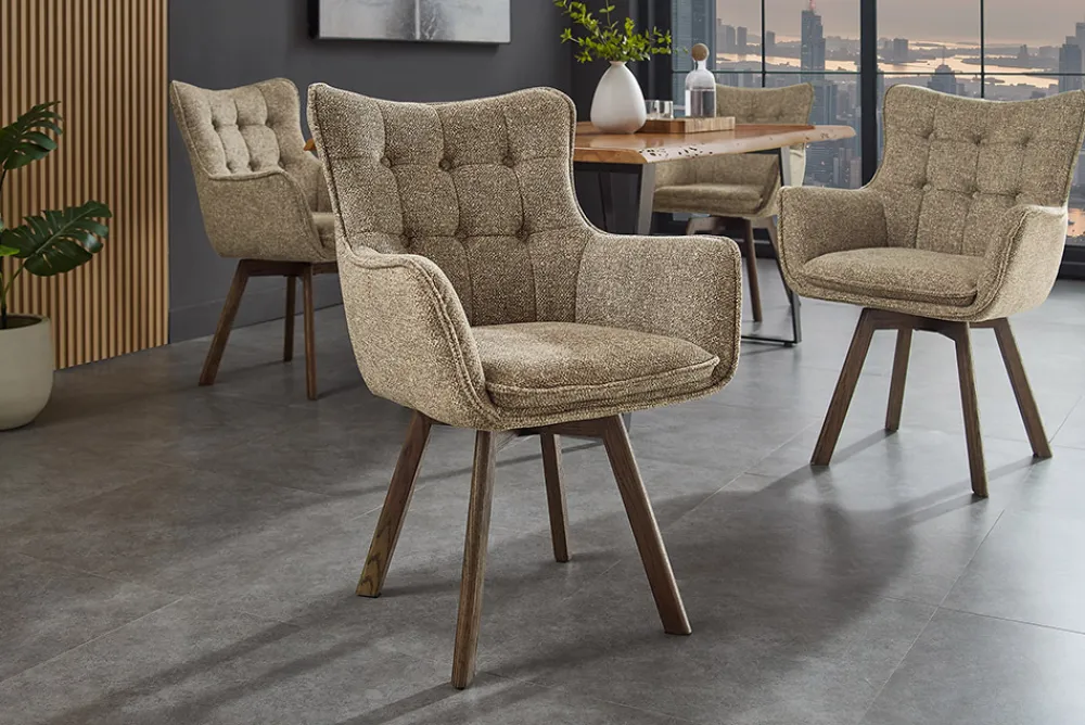 Riess-Ambiente Skandinavisch|Stühle > Drehbarer Stuhl THOR taupe Strukturstoff braun Wenge Eichenholz 360° mit Armlehne