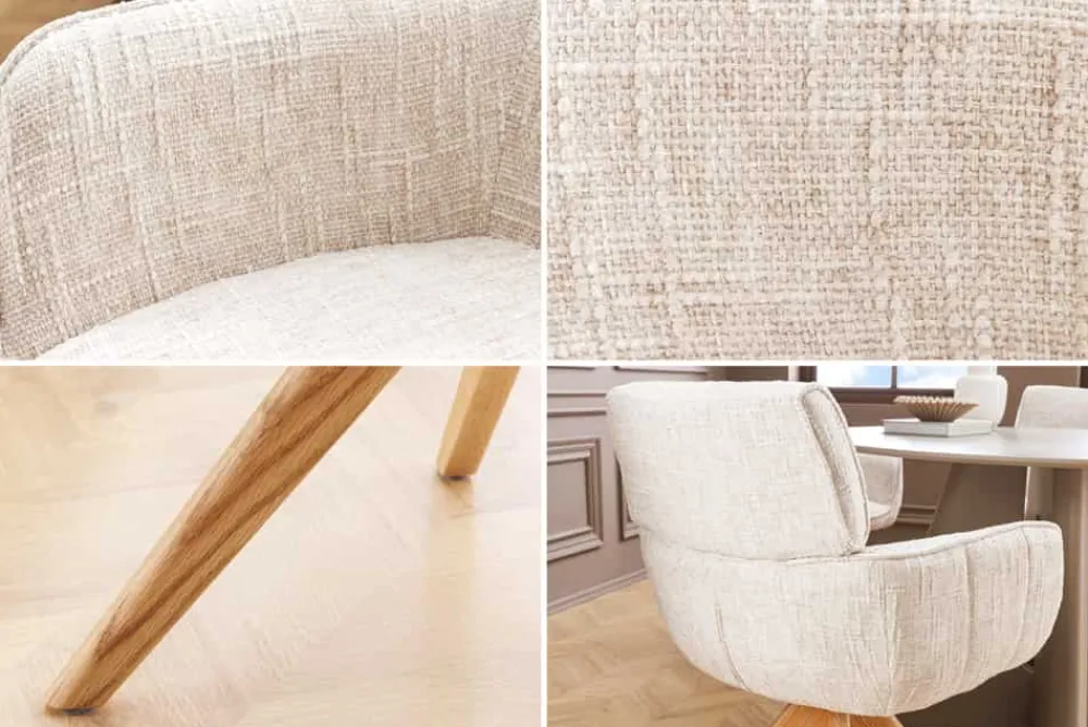 Riess-Ambiente Retro Möbel|Stühle > Drehbarer Stuhl UNIQUE beige Chenille Eichenholzbeine mit Armlehne