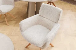 Riess-Ambiente Retro Möbel|Stühle > Drehbarer Stuhl UNIQUE beige Chenille Eichenholzbeine mit Armlehne