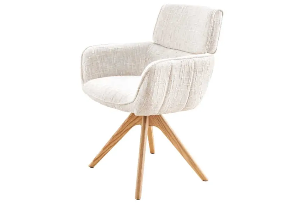 Riess-Ambiente Retro Möbel|Stühle > Drehbarer Stuhl UNIQUE beige Chenille Eichenholzbeine mit Armlehne