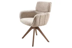 Riess-Ambiente Retro Möbel|Stühle > Drehbarer Stuhl UNIQUE taupe beige Strukturstoff Walnussholzbeine mit Armlehne