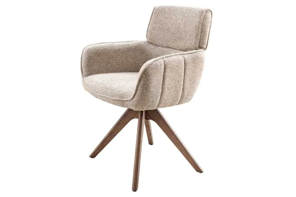 Riess-Ambiente Retro Möbel|Stühle > Drehbarer Stuhl UNIQUE taupe beige Strukturstoff Walnussholzbeine mit Armlehne