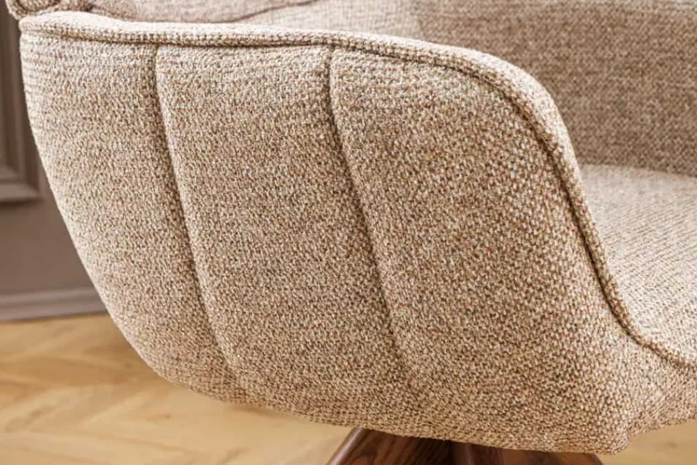 Riess-Ambiente Retro Möbel|Stühle > Drehbarer Stuhl UNIQUE taupe beige Strukturstoff Walnussholzbeine mit Armlehne