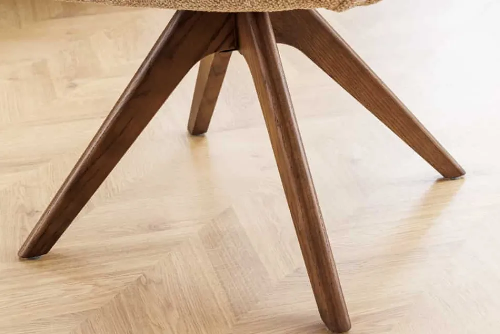 Riess-Ambiente Retro Möbel|Stühle > Drehbarer Stuhl UNIQUE taupe beige Strukturstoff Walnussholzbeine mit Armlehne