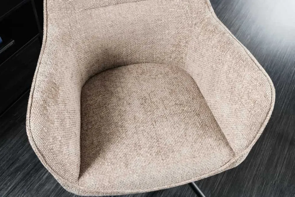 Riess-Ambiente Retro Möbel|Industrial Loft > Drehbarer Stuhl VERONA champagner beige Strukturstoff mit Armlehne Metallbeine schwarz