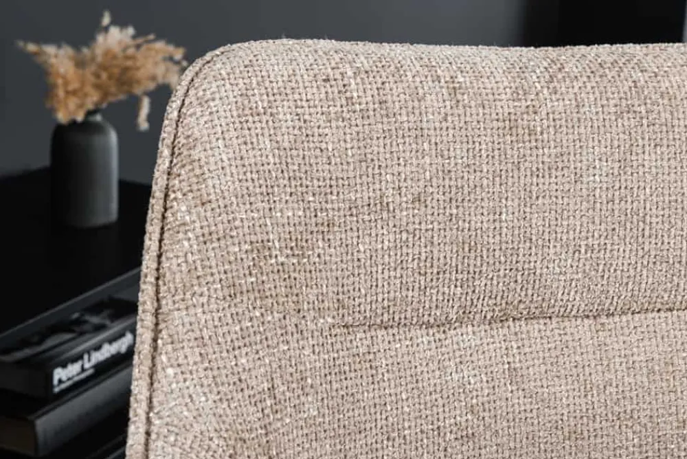 Riess-Ambiente Retro Möbel|Industrial Loft > Drehbarer Stuhl VERONA champagner beige Strukturstoff mit Armlehne Metallbeine schwarz