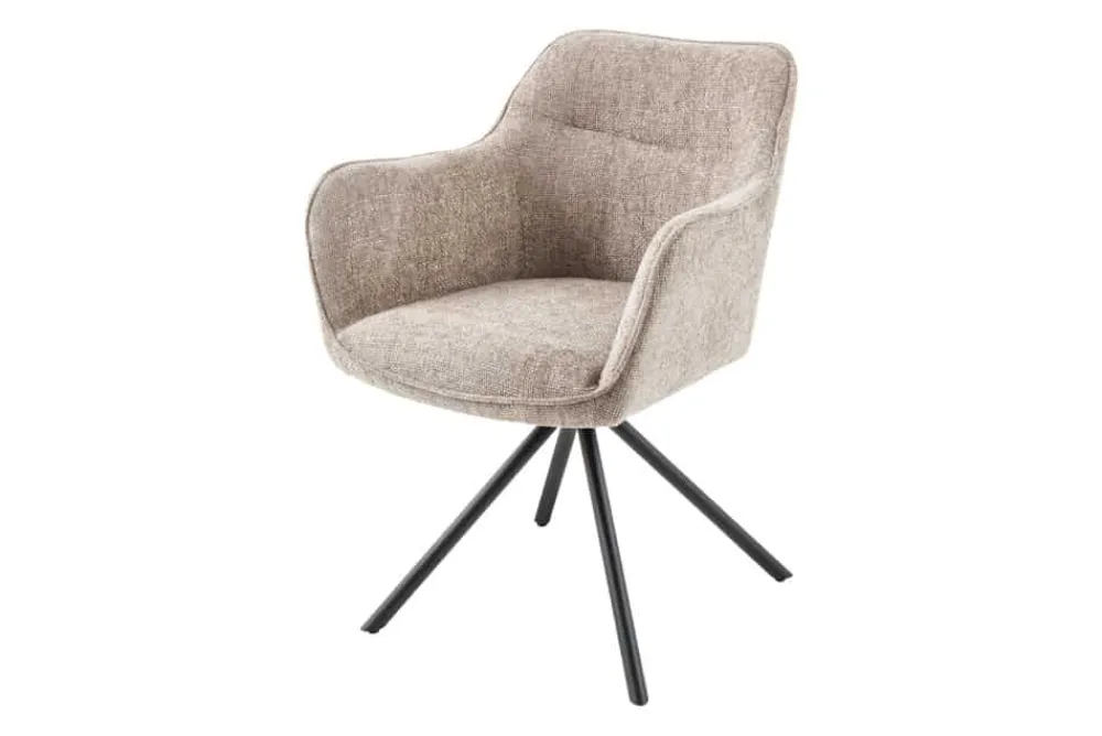 Riess-Ambiente Retro Möbel|Industrial Loft > Drehbarer Stuhl VERONA champagner beige Strukturstoff mit Armlehne Metallbeine schwarz