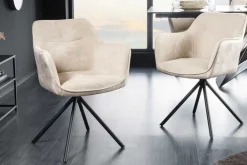 Riess-Ambiente Retro Möbel|Industrial Loft > Drehbarer Stuhl VERONA champagner beige Samt Strukturstoff mit Armlehne Metallbeine schwarz