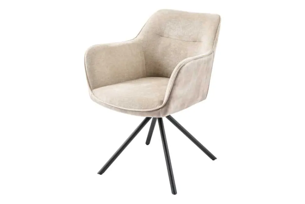 Riess-Ambiente Retro Möbel|Industrial Loft > Drehbarer Stuhl VERONA champagner beige Samt Strukturstoff mit Armlehne Metallbeine schwarz