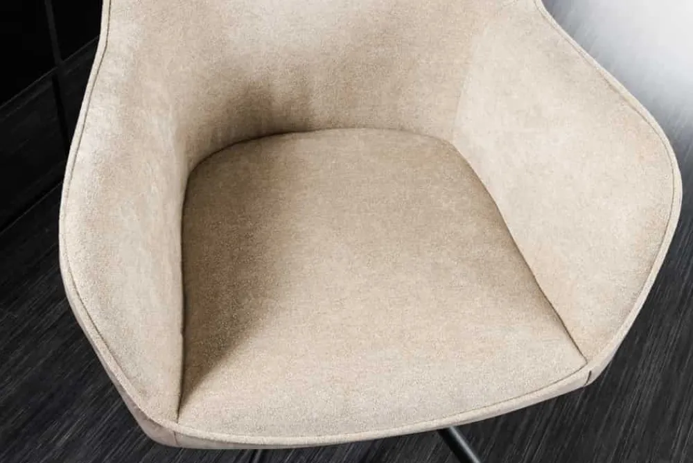Riess-Ambiente Retro Möbel|Industrial Loft > Drehbarer Stuhl VERONA champagner beige Samt Strukturstoff mit Armlehne Metallbeine schwarz
