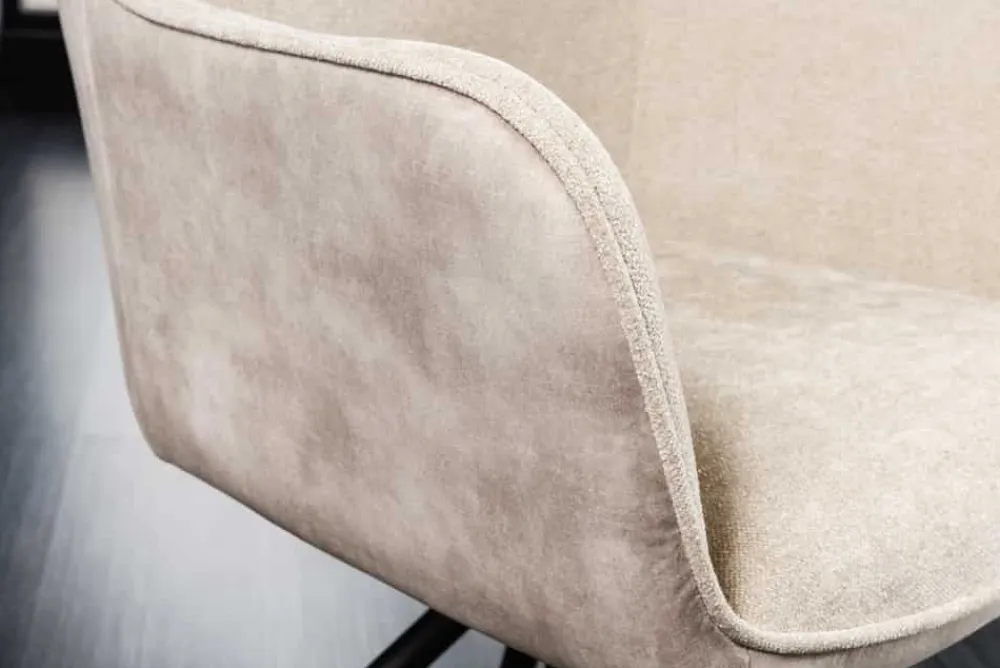 Riess-Ambiente Retro Möbel|Industrial Loft > Drehbarer Stuhl VERONA champagner beige Samt Strukturstoff mit Armlehne Metallbeine schwarz