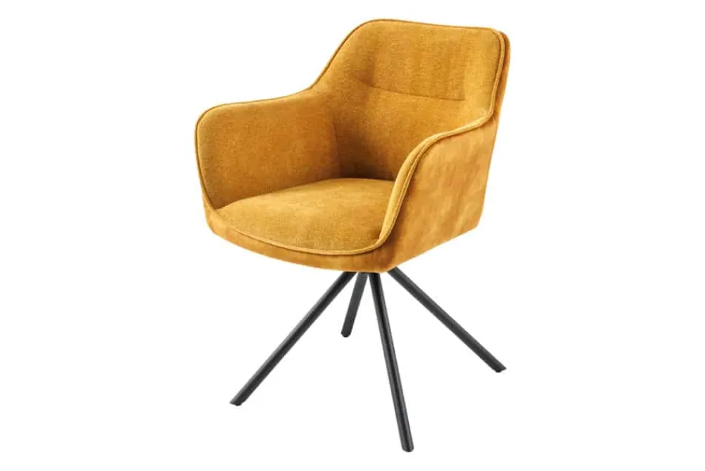 Riess-Ambiente Retro Möbel|Industrial Loft > Drehbarer Stuhl VERONA senfgelb Samt Strukturstoff mit Armlehne Metallbeine schwarz