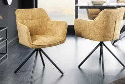 Riess-Ambiente Retro Möbel|Industrial Loft > Drehbarer Stuhl VERONA senfgelb Strukturstoff mit Armlehne Metallbeine schwarz