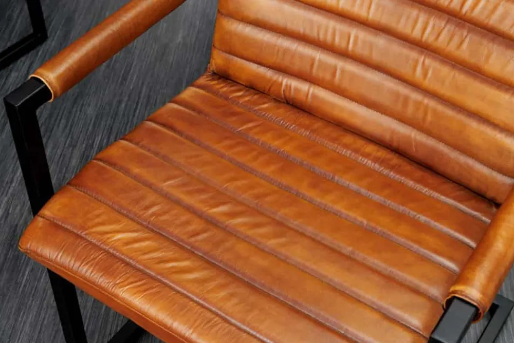 Riess-Ambiente Freischwinger|Industrial Loft > Echtleder Freischwinger Stuhl BUFFALO braun Büffelleder Metall mit Armlehne gepolstert