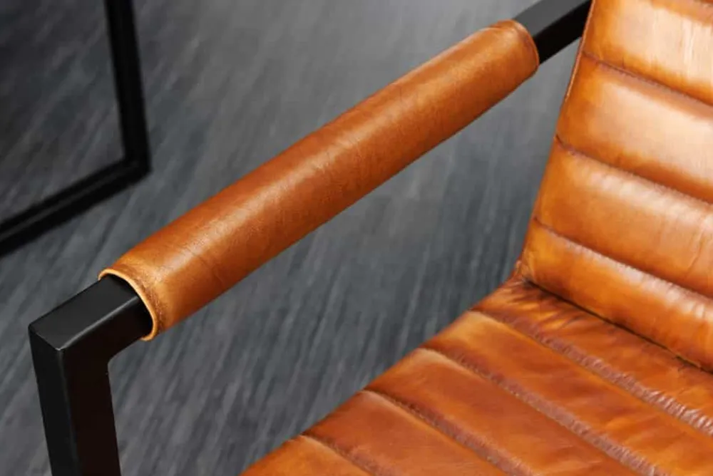 Riess-Ambiente Freischwinger|Industrial Loft > Echtleder Freischwinger Stuhl BUFFALO braun Büffelleder Metall mit Armlehne gepolstert
