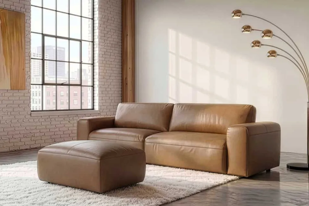 Riess-Ambiente Polsterhocker|Industrial Loft > Echtleder Hocker BIG GEORGE 95cm cognac Nosagfederung Taschenfederkern