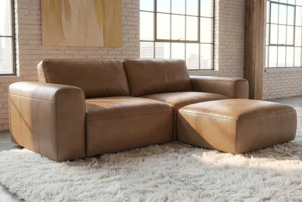 Riess-Ambiente Polsterhocker|Industrial Loft > Echtleder Hocker BIG GEORGE 95cm cognac Nosagfederung Taschenfederkern