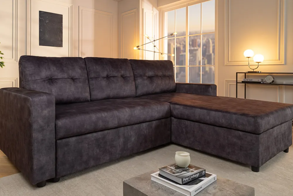 Riess-Ambiente Samt Möbel|Ecksofa > Ecksofa mit Schlaffunktion APARTMENT beidseitig aufbaubar grau Samt inkl. Stauraum