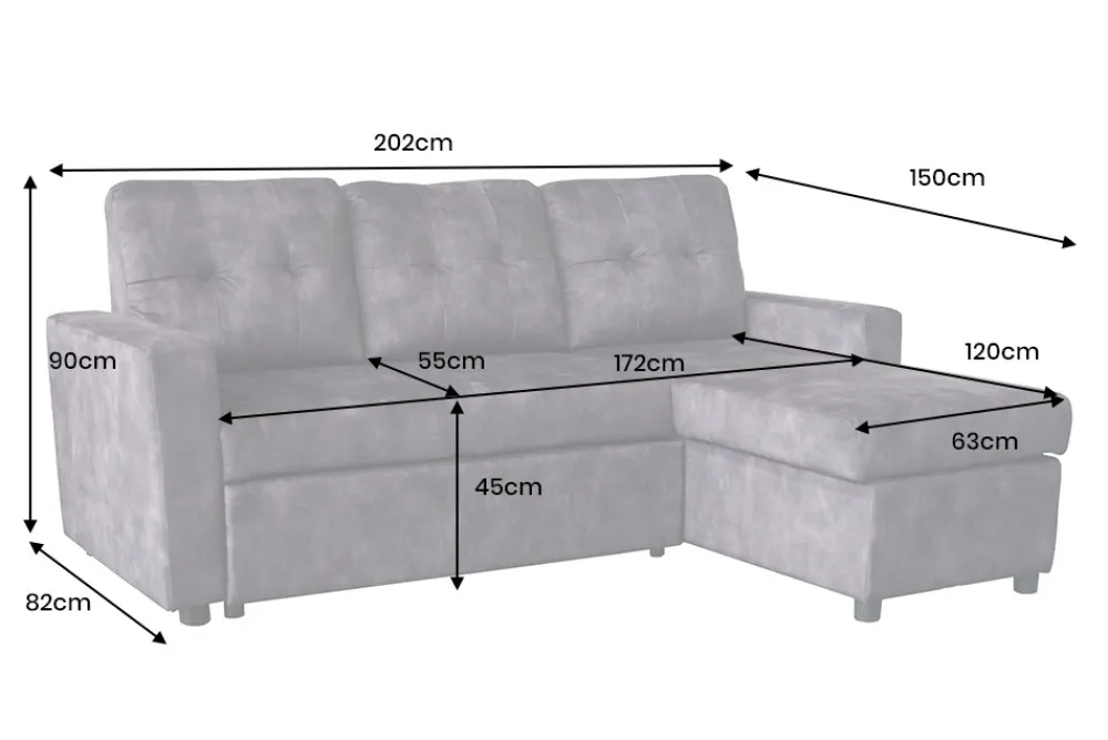 Riess-Ambiente Samt Möbel|Ecksofa > Ecksofa mit Schlaffunktion APARTMENT beidseitig aufbaubar grau Samt inkl. Stauraum