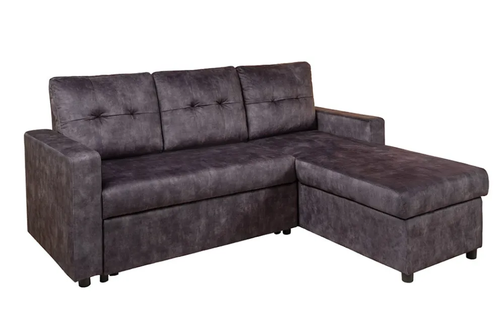 Riess-Ambiente Samt Möbel|Ecksofa > Ecksofa mit Schlaffunktion APARTMENT beidseitig aufbaubar grau Samt inkl. Stauraum