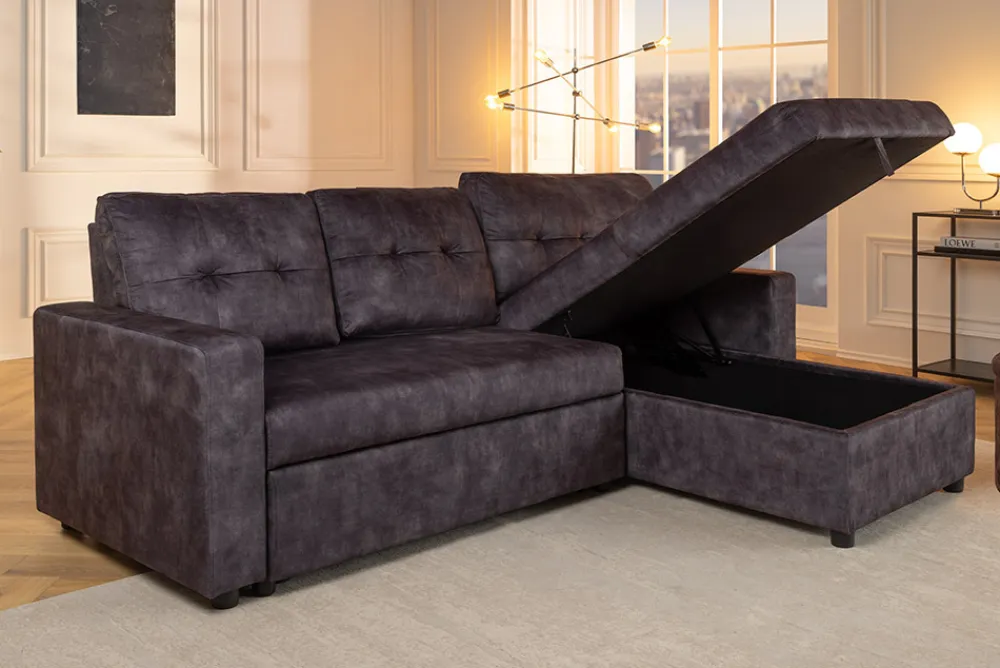 Riess-Ambiente Samt Möbel|Ecksofa > Ecksofa mit Schlaffunktion APARTMENT beidseitig aufbaubar grau Samt inkl. Stauraum