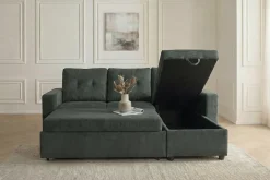 Riess-Ambiente Ecksofa > Ecksofa mit Schlaffunktion APARTMENT beidseitig aufbaubar grün Cord inkl. Stauraum