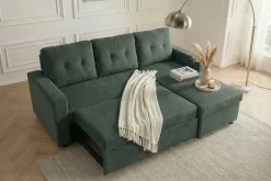 Riess-Ambiente Ecksofa > Ecksofa mit Schlaffunktion APARTMENT beidseitig aufbaubar grün Cord inkl. Stauraum