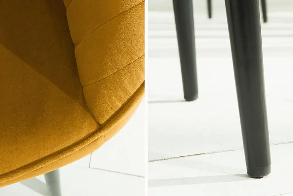 Riess-Ambiente Retro Möbel|Stühle > Edler Armlehnen Stuhl TURIN senfgelb Samt mit Ziersteppung