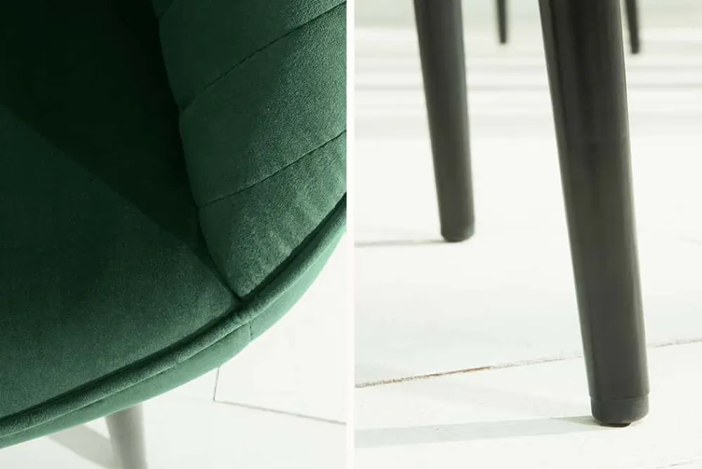 Riess-Ambiente Retro Möbel|Stühle > Edler Armlehnen Stuhl TURIN smaragdgrün Samt mit Ziersteppung