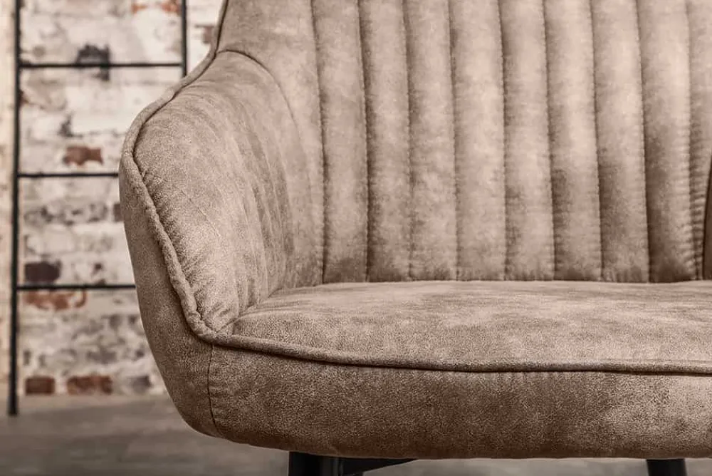 Riess-Ambiente Retro Möbel|Stühle > Edler Armlehnen Stuhl TURIN vintage taupe mit Ziersteppung