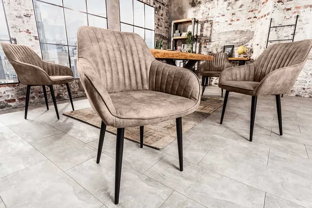 Riess-Ambiente Retro Möbel|Stühle > Edler Armlehnen Stuhl TURIN vintage taupe mit Ziersteppung