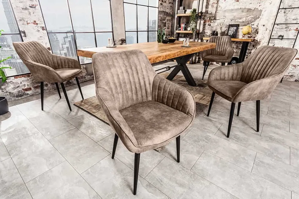 Riess-Ambiente Retro Möbel|Stühle > Edler Armlehnen Stuhl TURIN vintage taupe mit Ziersteppung