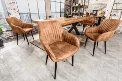 Riess-Ambiente Retro Möbel|Stühle > Edler Armlehnen Stuhl TURIN vintage hellbraun mit Ziersteppung