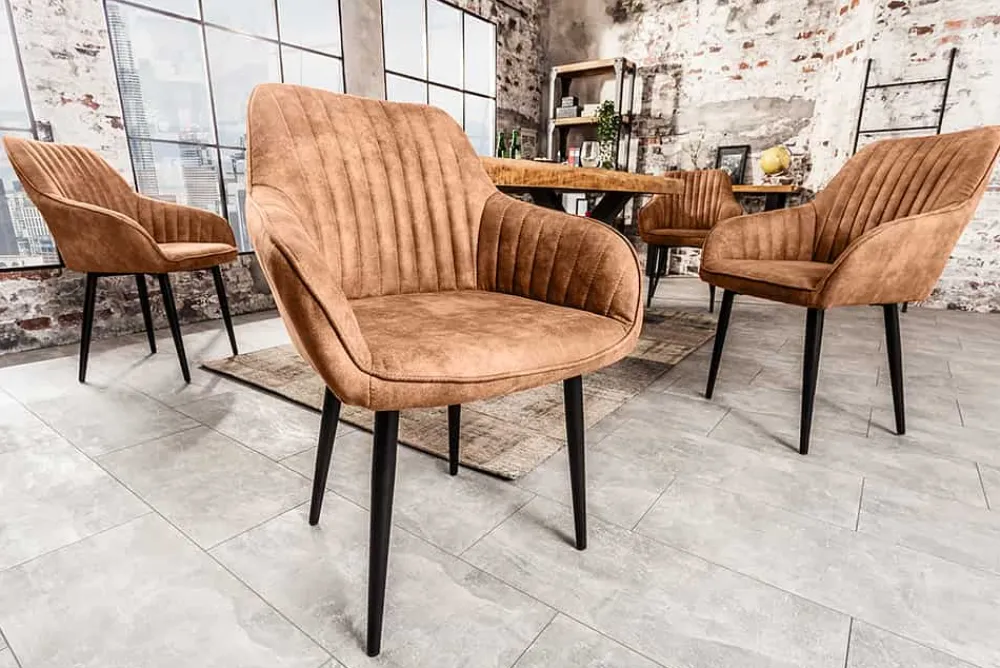 Riess-Ambiente Retro Möbel|Stühle > Edler Armlehnen Stuhl TURIN vintage hellbraun mit Ziersteppung